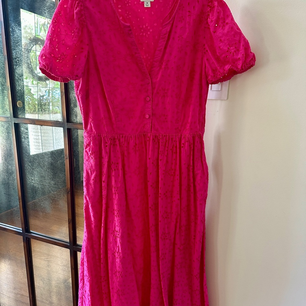 Fuchsia Eyelet Button-Front Dress